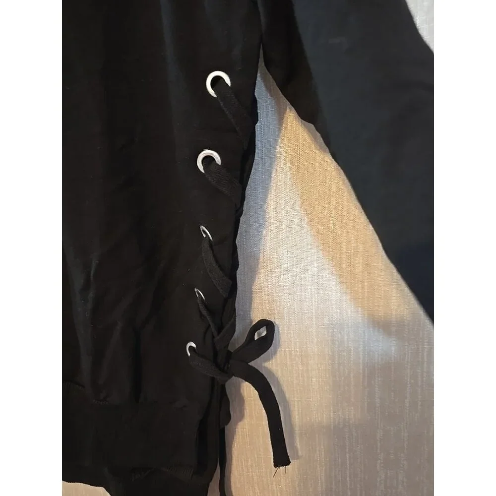 bobi zip front jacket‎ Black Lace up sides Stretch Long Sleeve Size S New